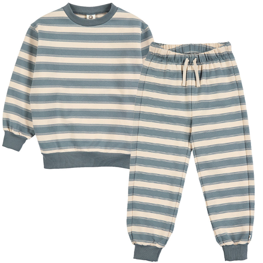Stripe Sweat Set - Oak/Stormy Blue