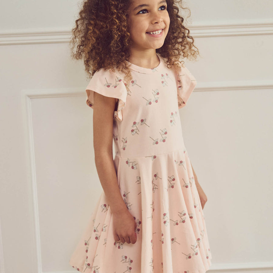 Short Sleeve Floral Swing Dress - Chamomile