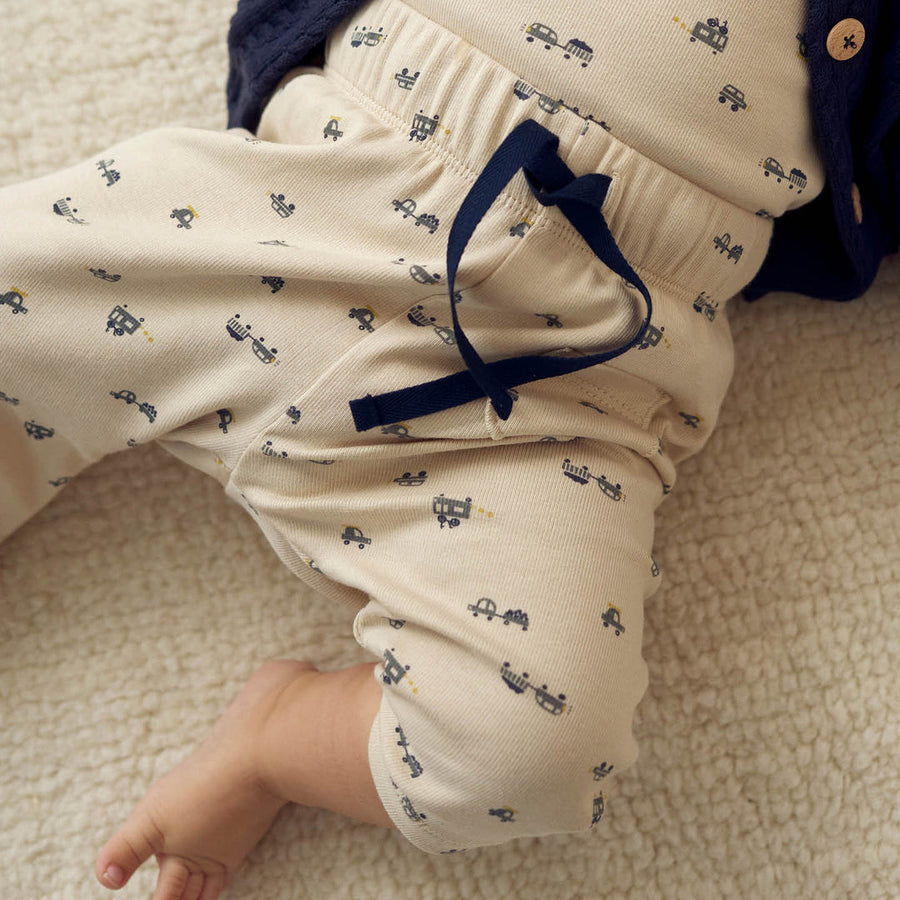 Rib Printed Pants with Strings - Auto