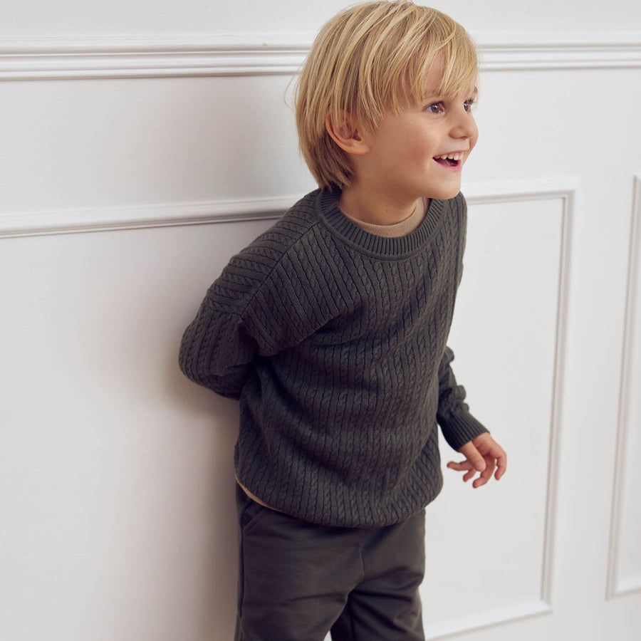 Knit Cable Sweater - Deep Green
