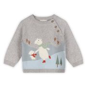 Skating Polar Bear Jacquard Knit Organic Cotton Pullover - Heather Grey