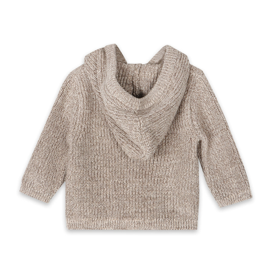 Organic Classic Chunky Knit Baby Hooded Jacket - Cocoa Heather Mix