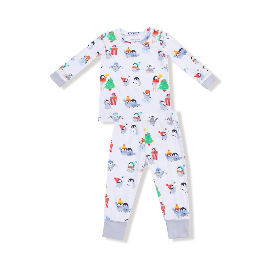 Long Sleeve Bamboo Loungewear Set - Holiday Penguins