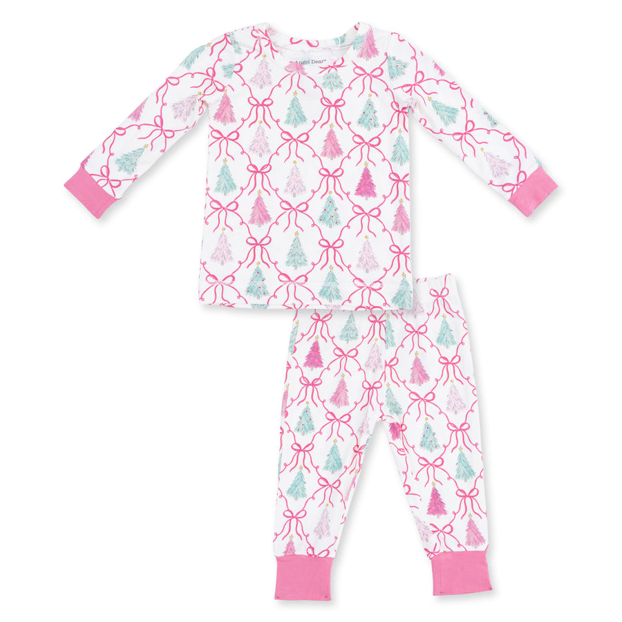 Long Sleeve Bamboo Loungewear Set - Bow Trellis Tree