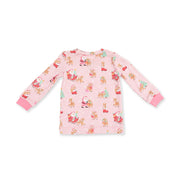 Long Sleeve Bamboo Loungewear Set - Vintage Reindeer and Santa - Pink