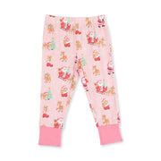 Long Sleeve Bamboo Loungewear Set - Vintage Reindeer and Santa - Pink