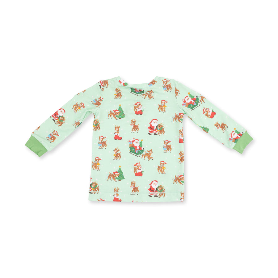 Long Sleeve Bamboo Loungewear Set - Vintage Reindeer and Santa - Uni