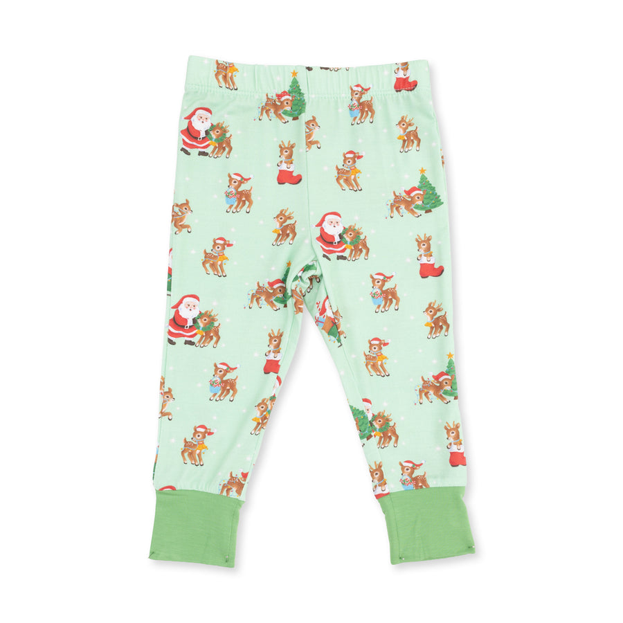Long Sleeve Bamboo Loungewear Set - Vintage Reindeer and Santa - Uni