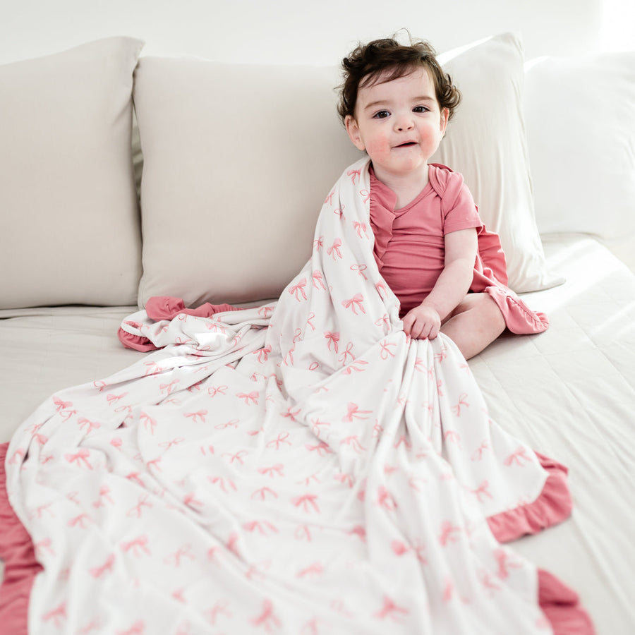 Printed Bamboo Toddler Blanket - Ruffle Bow