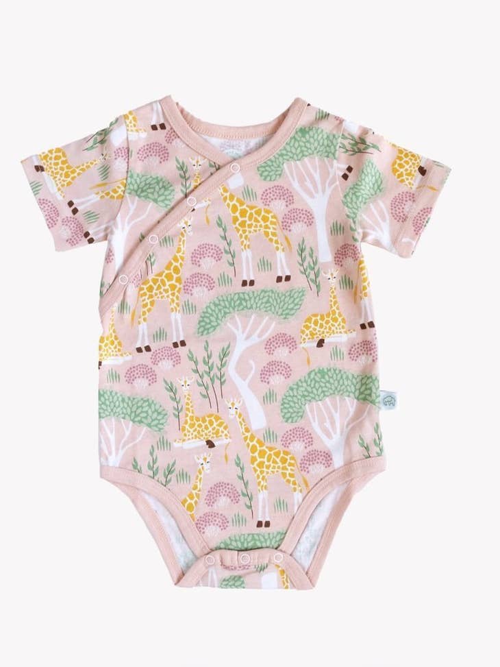 Shoulder Snap Short Sleeve Onesie - Giraffe