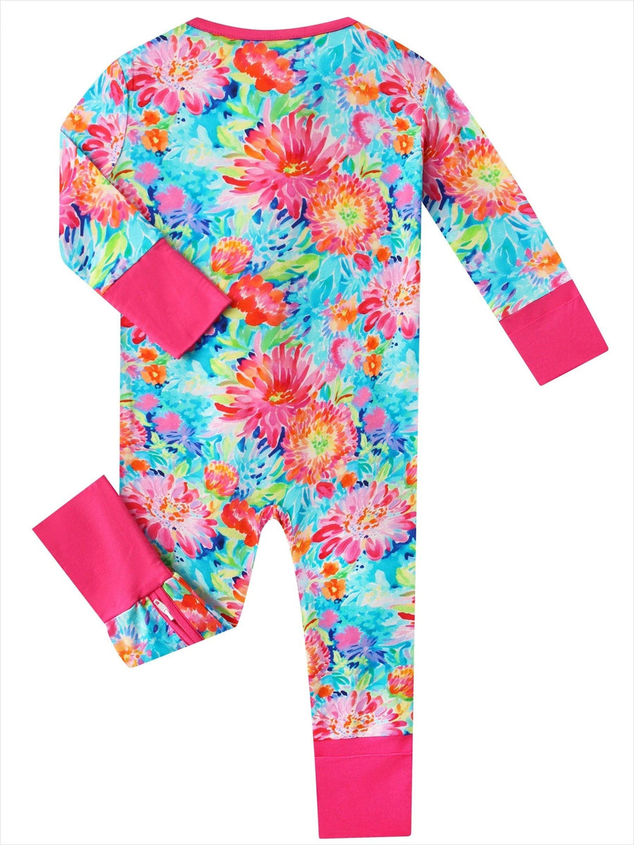 Posh TOT Coral Garden Bamboo Baby Convertible Zippy Romper