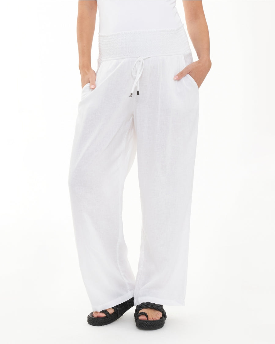 Indi Wide Leg Lenin Pant - White