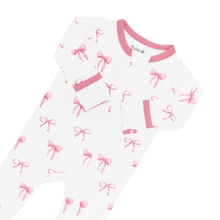 Bamboo Zippered Footie - Bow