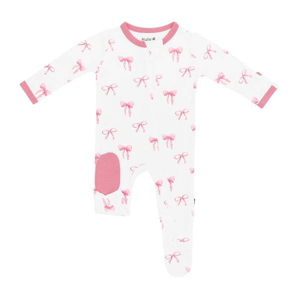 Bamboo Zippered Footie - Bow