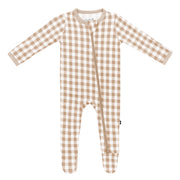 Bamboo Zippered Footie - Gingham Bisque