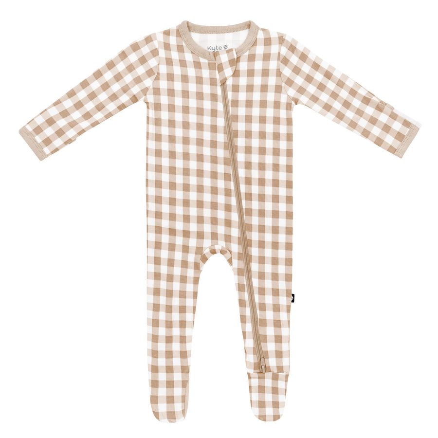 Bamboo Zippered Footie - Gingham Bisque