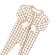 Bamboo Zippered Footie - Gingham Bisque