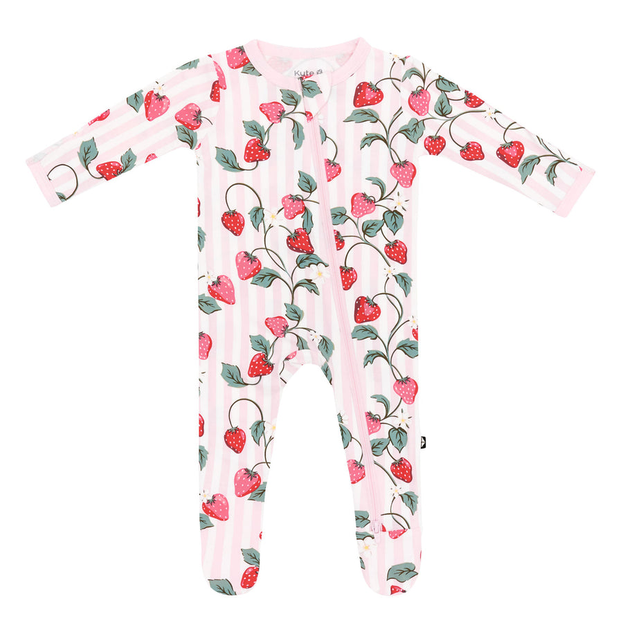 Bamboo Zippered Footie - Strawberry Fields