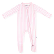 Bamboo Zippered Footie - Sakura Stripe
