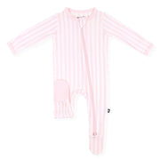 Bamboo Zippered Footie - Sakura Stripe