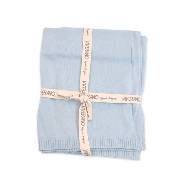 Organic Cotton Milan Pastel Baby Blanket Sweater Knit - Sky Blue