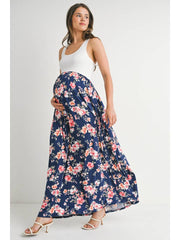 Floral Maternity Maxi Dress with Scoop Neck