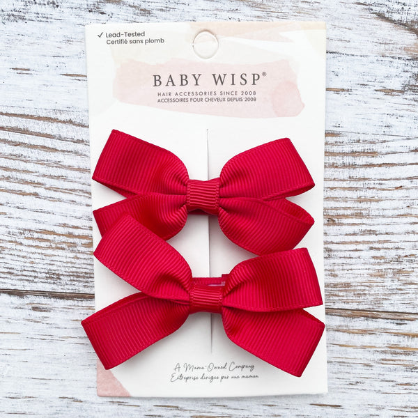 Sandra Ribbon Bow Pigtail Hair Clips - Red