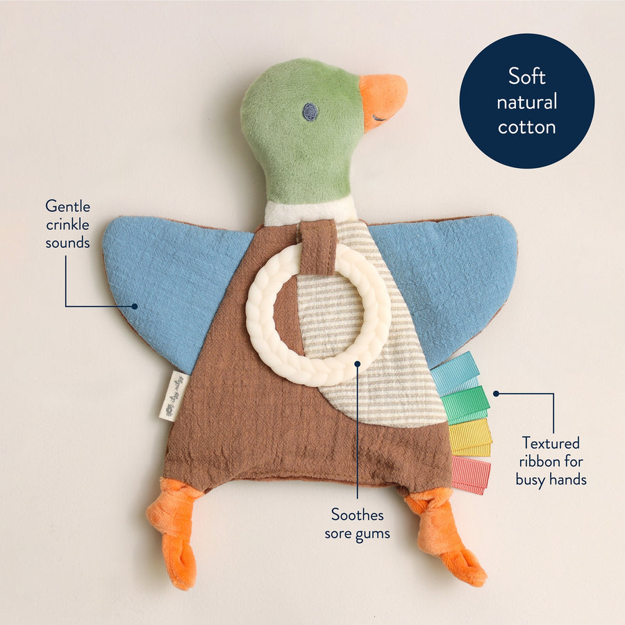 Bitzy Crinkle Sensory Toy with Teether - Mallard Duck