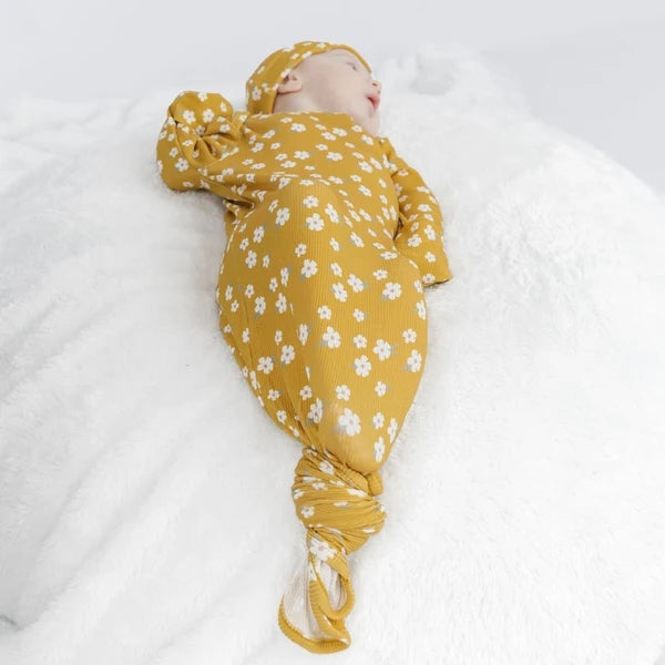 Ribbed Bamboo Gown and Hat Set - Golden Blooms