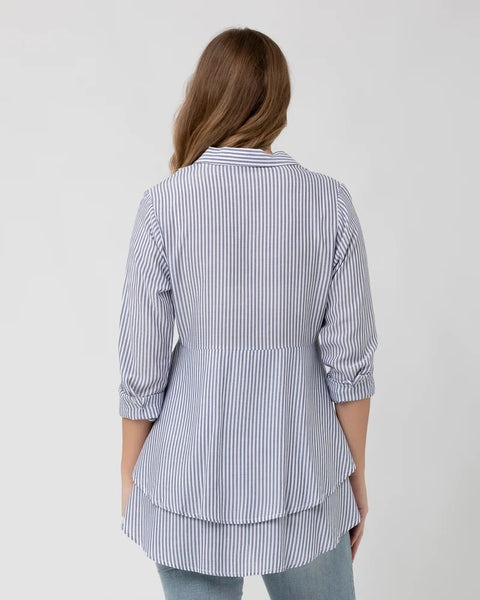 Stripe Layered Peplum Shirt - Navy/White