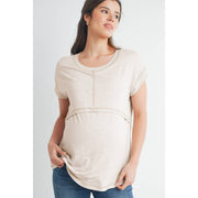 Double Layer Short Sleeve Maternity/Nursing Top - Oatmeal