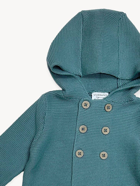 Hooded Double Button Baby Coat Jacket - Teal Blue