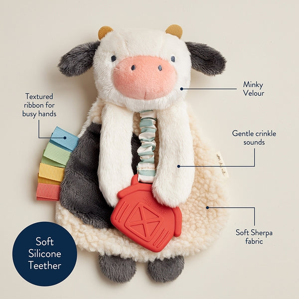 Itzy Lovey Cow Plush with Silicone Teether Toy