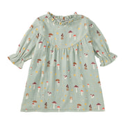 Muslin Long Sleeve Ruffle Trim Dress - Dreamcap Forest