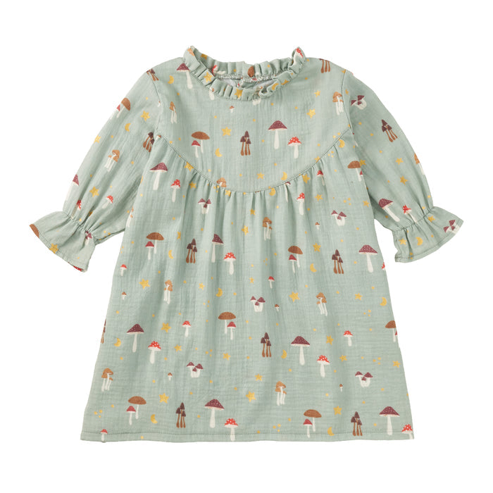 Muslin Long Sleeve Ruffle Trim Dress - Dreamcap Forest