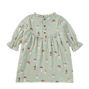 Muslin Long Sleeve Ruffle Trim Dress - Dreamcap Forest