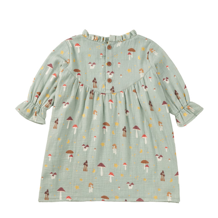 Muslin Long Sleeve Ruffle Trim Dress - Dreamcap Forest