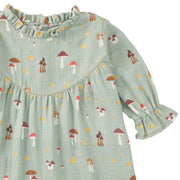 Muslin Long Sleeve Ruffle Trim Dress - Dreamcap Forest