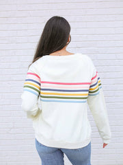 Six Stripe Invisible Zipper Breastfeeding Sweatshirt - Cream