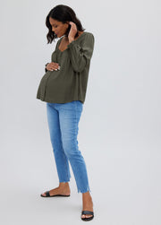 Button Front Sweetheart Blouse - Olive