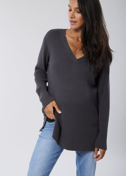 Side Zip Nursing Sweater - Asphault