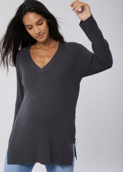 Side Zip Nursing Sweater - Asphault