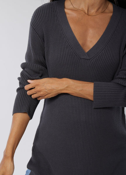 Side Zip Nursing Sweater - Asphault