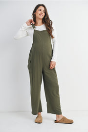 Straight Leg Maternity Adjustable Overalls - Olive