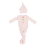 Ribbed Knotted Gown With Hat Set - Blush