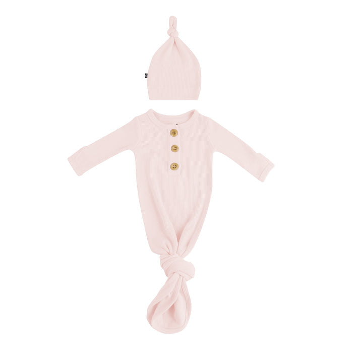 Ribbed Knotted Gown With Hat Set - Blush