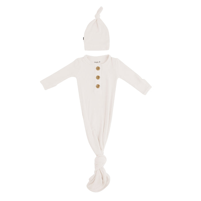 Ribbed Knotted Gown With Hat Set - Oat