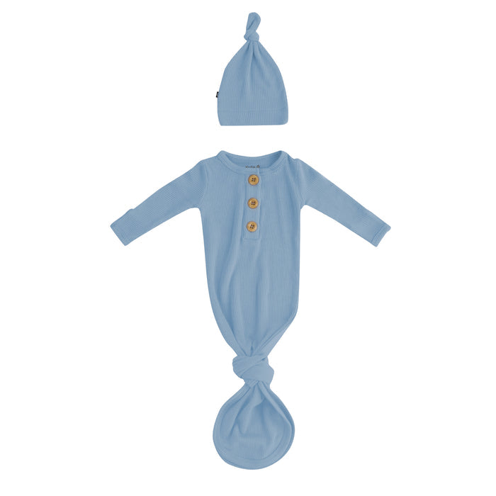 Ribbed Knotted Gown With Hat Set - Slate