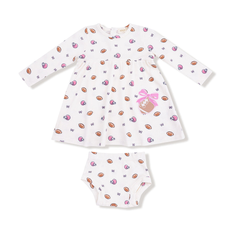 Simple Dress and Bloomer - Footballs and Bows