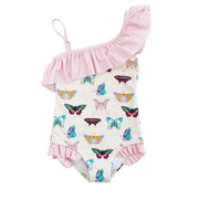 Girls Ruffle Leg One Piece Swimsuit - Wings of Paradise Butterflies